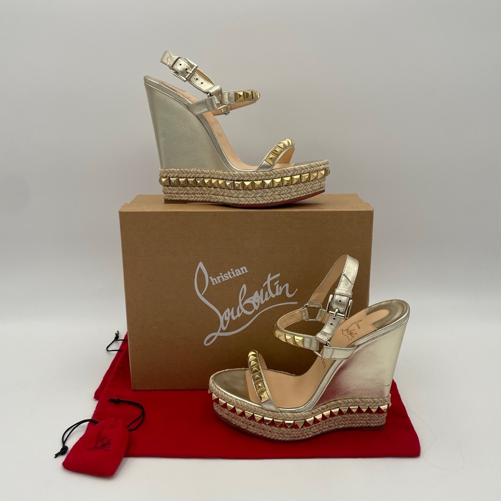 (SOLD) Christian Louboutin Cataclou 140 Nappa Silk Wedge's (1160975)- Size 40 EU - Picture 1 of 14